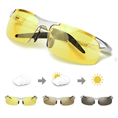 TJUTR Fotocromaticas Gafas de Sol para Conducción Nocturna Polarizadas Hombre, Marco de Metal Anti Reflectante Gafas Nocturna - 100% Protección UVA UV