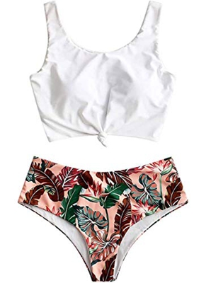 Yutdeng Conjuntos de Bikinis 2 Piezas Cintura Alta Trajes de Baño Push up Bikini Retro Tops y Brasileño Sexy Tanga Verano Color Liso Clásico diseño de
