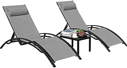 Tumbona de Jardín, Conjunto de 1 Mesa y 2 Tumbonas, Tumbona reclinable, Juego de Tumbona Plegable, Sillas de Jardín de Aluminio, Silla de Exterior, Si en oferta