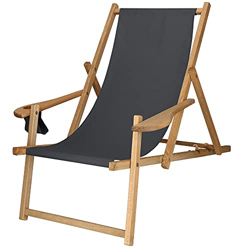 SPRINGOS Tumbona de madera con reposabrazos, soporte para bebidas, funda Oxford, estructura de madera de haya impregnada. características
