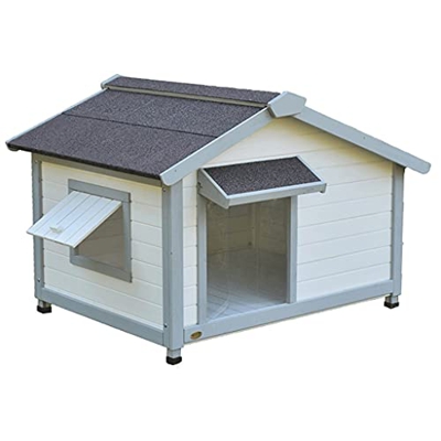 XYF Casa del Animal doméstico de la casa del Perro de Madera Maciza, Casa de Perro de Madera al Aire Libre con Ventanas de Puerta, Pet Log Cabin Kenne