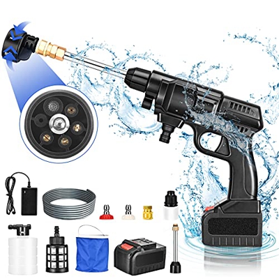 PaNt Limpiador a Presión Eléctrico, 24V Limpiador Inalámbrico De Alta Presión 28bar/400PSI Portátil Hidrolimpiadora Lavadora Sin Cable Boquilla 6 en 1
