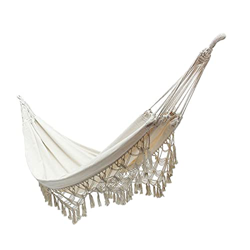 Gazechimp Hamaca Brasileña de Macramé con Flecos, Cama Doble Oscilante de Lona para El Hogar, Camping, Dormitorio, Patio de Bodas Al Aire Libre - Blan en oferta