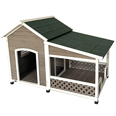 XYF Casa para Perros de Madera Maciza al Aire Libre Villa Gran balcón Bungalow Dormitorio Grande para Perros Pet Log Cabin Kennel Resistente a la Inte
