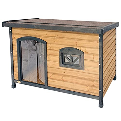 Caseta De Perro De La Perrera Del Animal Doméstico, Casa Para Perros Durable Impermeable, Casa De Perro De Madera Al Aire Libre Con Ventanas De Puerta