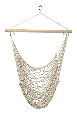 Changfeng Commodities Silla colgante de jardín interior de balcón, silla de swing de la red de la cuerda de algodón de ECRU, silla de hamaca de estilo