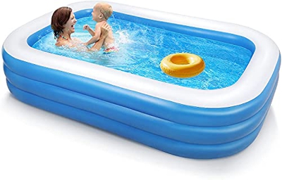 Piscina inflable, 300 x 180 x 56 cm, piscina grande de 0,4 mm de grosor, piscina familiar rectangular de 3 capas para niños, adultos, jardín interior 