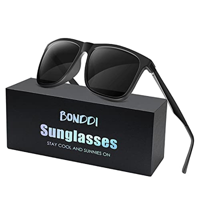 BONDDI Gafas de sol para hombre, Gafas de Sol Polarizadas de Conducción con protección UV400 para Hombres y Mujeres (Negro)