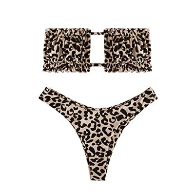heekpek Conjunto de Bikini para Mujer, Traje de Baño Dos Piezas Conjunto Bañador sin Tirantes, Ropa de Playa de Color Doblez con Cordón Bikini Sets Le