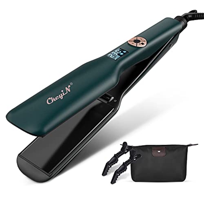 CkeyiN - Plancha para el pelo, plancha, fácil de alisar, ahorra tiempo, pantalla LCD digital, placa anchura 4,4 cm, longitud 11 cm, color verde oscuro
