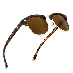 SUNGAIT Ronda Retro Semi Montura Gafas de Sol Polarizadas UV Protección para Hombres / Mujeres(Marco de Plástico Ámbar/Lente Marrón) en oferta