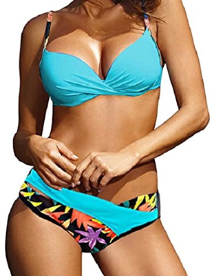 Voqeen Bikini de Mujer Traje de baño Push up de Dos Piezas Disfraz de Color Brillante de Cintura Baja Ajustable Traje de baño de Playa