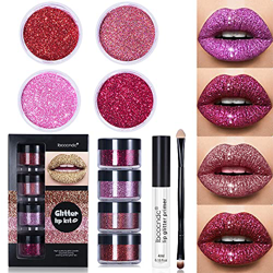Glitter Lip Kit Stay Golden, 4 Color Diamond Glitter Metallic Lipstick Waterproof, Waterproof and Smudge Proof Long Lasting Lipstick Sets (1#) características