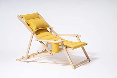 MyDeer - Tumbona plegable de madera | Sillón lounge con cojín | Tumbona para jardín, balcón, camping | Silla plegable con reposabrazos y soporte para 