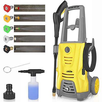 oasser Hidrolimpiadora de Alta Presión Eléctrica Limpiadora Alta Presión 1400W 125bar 380L/H Pistola Pulverizadora con Boquilla de 5 Piezas 5M Manguer