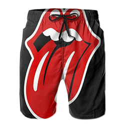 Rolling Stones - Pantalones cortos de natación para hombre, diseño de playa hawaiano, con bolsillos para verano, playa, vacaciones, M-XXL, blanco, L precio