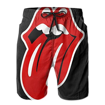 Rolling Stones - Pantalones cortos de natación para hombre, diseño de playa hawaiano, con bolsillos para verano, playa, vacaciones, M-XXL, blanco, L