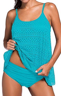 Socluer Traje de baño Tankini para Mujer en Bikini con Braguitas de Talle Alto (Skyblue, XXX-Large)