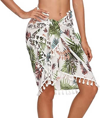 Vestidos Verano Mujer de Playa Semi-Transparente Ropa de Baño Bañador de Gasa Falda Corta con Borlas