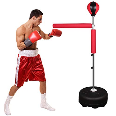 Punching Ball, Saco de Boxeo de pie, Bola de Velocidad con Tubo Inflable Set de Boxeo Pelota para Adultos Niños (Rojo)