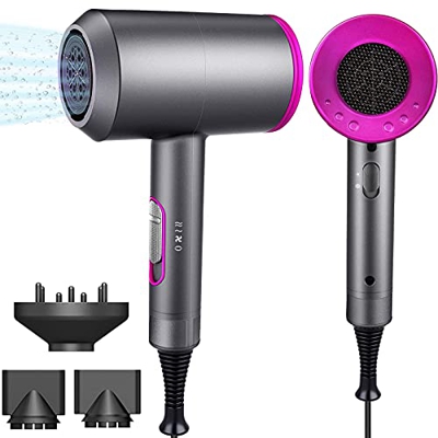 Secador de pelo iones litio, 2000 W, secador profesional salón belleza, tres temperaturas y dos velocidades viento, botón independiente caliente/frío,