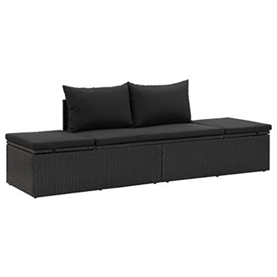 vidaXL Tumbona con Cojines Ratán Sintético Jardín Mobiliario Decoración Duradera Robusta Resistente Práctica Funcional Elegante Moderna Útil Negro