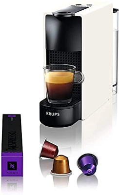 Essenza Mini XN1101 - Cafetera monodosis de cápsulas Nespresso, compacta, 19 bares, apagado automático, color blanco, Pack Cápsulas bienvenida incluid