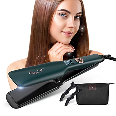 Ckeyin Plancha De Pelo Profesional, Plancha De Pelo, Placa Calefactora Más Ancha, Plancha De Pelo Con Pantalla Lcd, Herramienta De Peinado Ptc (Verde)