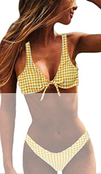 Joligiao Traje de Baño Mujeres Retro Corbata Anudado Delantera Bikini Push-up Conjunto de Bikini Dos Piezas Nudo de Corbata de Swimsuit Tartán Ropa De en oferta