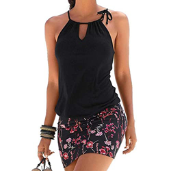 TBSCWYF Mujer Bañador con Falda Traje de Baño de Una Pieza de Talla Grande Push Up Vestido de Playa Corto Halter Estampado de Flores Bohemia Sin Manga características