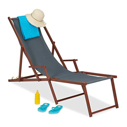 Relaxdays Tumbona de Madera y Tela, 3 Posiciones, Hamaca de Jardín con Reposabrazos y Reposapiés, 120 kg, Antracita características