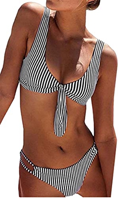 heekpek Bikini Mujer a Rayas Top Triángulo Relleno Braga con Tiras Laterales