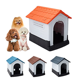Caseta para Perros con Puerta, Caseta Perros Exterior Grande/Pequeña/Madera, Plastico Impermeable con Puerta, Refugio para Gatos Perros y Conejos, Cas en oferta