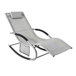 SoBuy OGS28-HG Tumbona, Mecedora con Almohada y Bolsillo Lateral, Estructura de Hierro, Malla Transpirable Teslin, cómodo, soporta hasta 150 kg, Color características