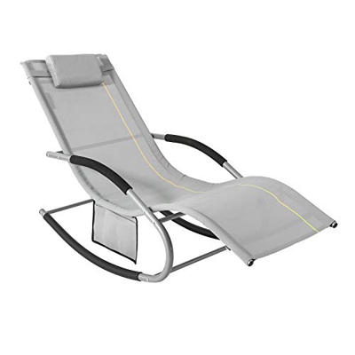 SoBuy OGS28-HG Tumbona, Mecedora con Almohada y Bolsillo Lateral, Estructura de Hierro, Malla Transpirable Teslin, cómodo, soporta hasta 150 kg, Color