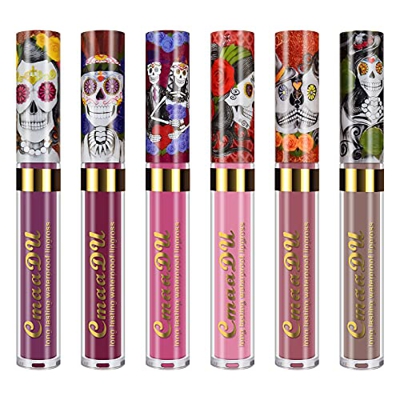 Ownest 6 color del lápiz labial Conjunto, la cara del cráneo terciopelo mate brillo de labios, lápiz labial de larga duración resistente al agua Set-6
