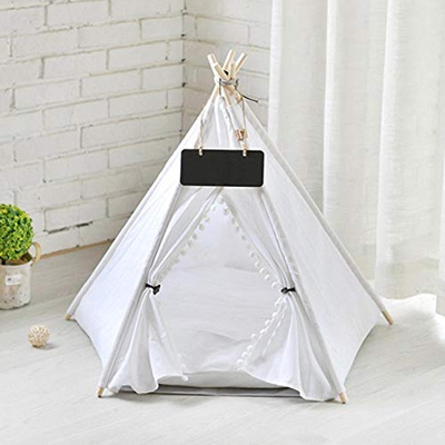 Perrera Portátil Lino Tienda para Mascotas Casa para Perros Casa para Gatitos Lavable Tipi Cachorro Gato Interior Exterior Perrera Tipi Portátil con C