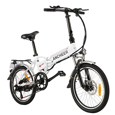 ANCHEER Bicicleta eléctrica Plegable, Bicicleta eléctrica de 20/26 Pulgadas, con Batería de Litio de 36V 8Ah extraíble y 21 Velocidades (AE4 Blanco Ro