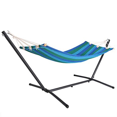 Deuba Hamaca Azul con Rayas Marco de Metal y Tela de algodón y poliéster 200 x 80 cm Exterior - con Soporte Incluido