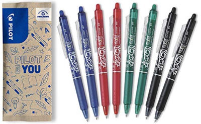 PILOT FriXion Clicker - Bolígrafo de tinta borrable (8 unidades), color azul, negro, rojo y verde