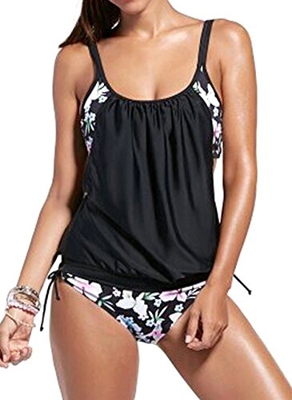EUDOLAH Conjunto de Bikini Acolchado para Mujer, Traje de baño de Dos Piezas a Rayas AAS Flores Negras,XX-Large