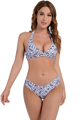UMIPUBO Mujeres Bikinis Conjuntos de Dos Piezas sin Tirantes Push Up Bikini de Cintura Baja Traje de baño Trajes de baño Halter Ropa de Playa Conjunto