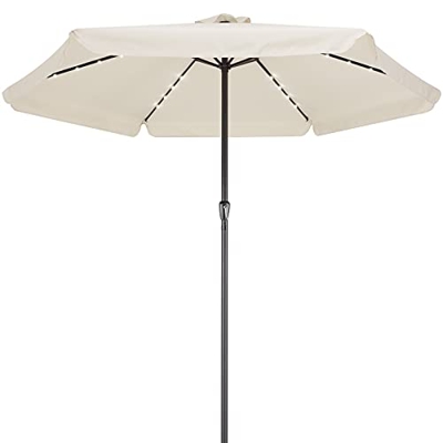 Kingsleeve Sombrilla de Aluminio con 24 Leds solares Crema con manivela Parasol Ligero jardín terraza Playa balcón