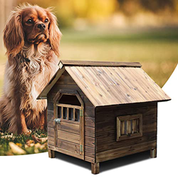 Casas para perros grandes de madera maciza de 49 "con acolchado y cubierta para la lluvia, casetas para exteriores resistentes a la intemperie, refugi en oferta