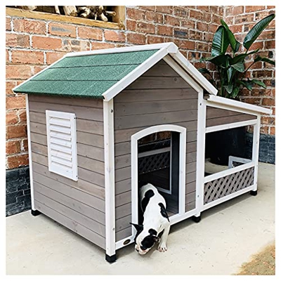 TYX Caseta Perro Exteriores con Balcón, Casetas Perros Madera Casa Perros Dormitorios Perros Refugio Perros, para Una Fácil Limpieza Impermeable,148×8