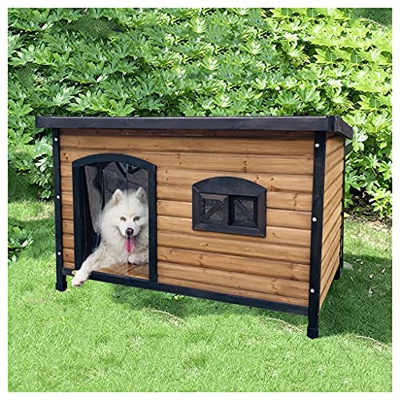 Casetas Perros Exteriores Madera Maciza con Tapa Plana, Caseta Perro Casa Perros Impermeable, Fácil Limpieza Animales Pequeños Medianos Y Grandes,123×