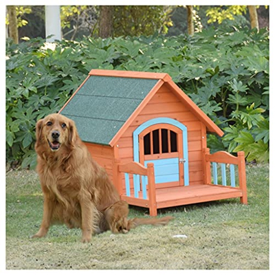 TYX Casetas Perros Madera Maciza con Cubierta Delantera, Caseta para Perro Exteriores Casa Perros, Pequeñas Medianas Grandes Refugio Perros,86×85×86cm