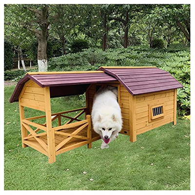 TYX Casa Perros Madera, Casetas Perros Exteriores Refugio Perros Grandes con Balcón, Fácil Limpieza Animales Pequeños Medianos Y Grandes,105×61×85cm