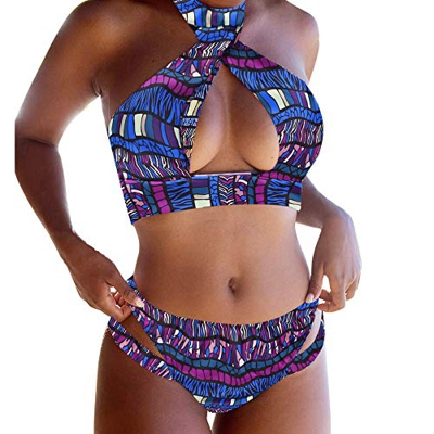 Fossen Bikinis Mujer 2021 Brasileños Push Up con Estampado de Color - Bikinis Mujer Braga Alta Sujetador Acolchado,Traje de Baño de Dos Piezas (Azul, 