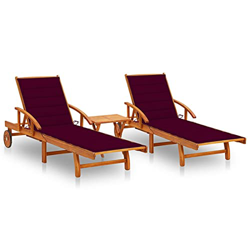 Susany Tumbonas con Mesa y Cojines Rojo Vino Tinto 2 uds Tumbonas Respaldo Ajustable para Jardín Patio Terraza Balcón Piscina Playa Madera Maciza de A en oferta